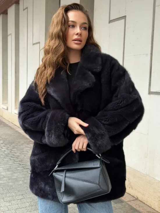 Норковый полушубок - английский воротник - фото 4