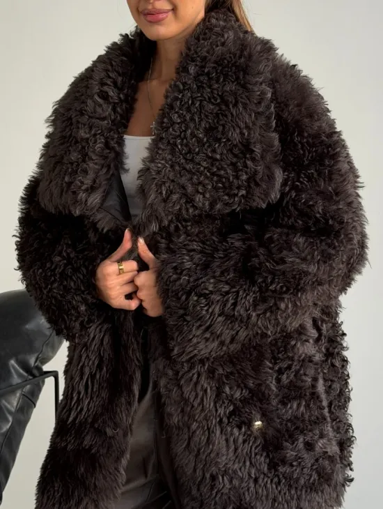 Дублёнка коричневая из овчины - тиградо - фото 3