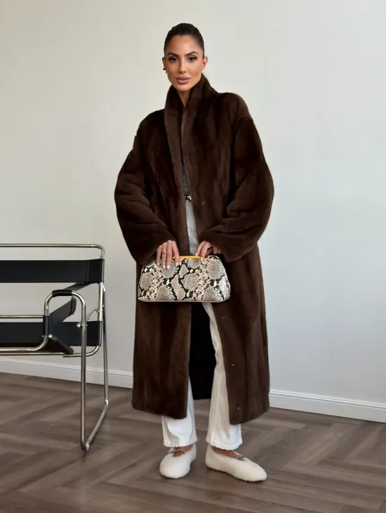 Шуба норковая в роспуск с меховым поясом - фото 7