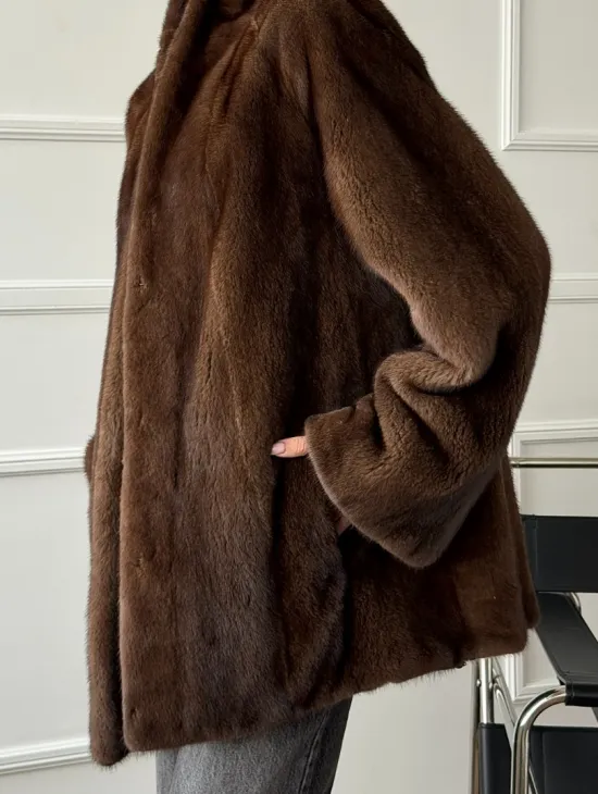 Норка жакет орех V-образный ворот - фото 3