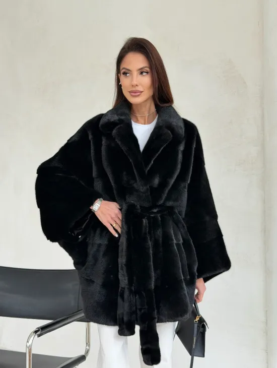 Черная норковая шуба - летучая мышь - фото 10