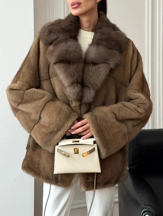 Норковый полушубок - воротник куница - фото 6