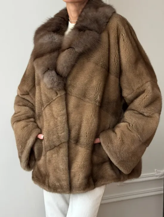 Норковый полушубок - воротник куница - фото 5