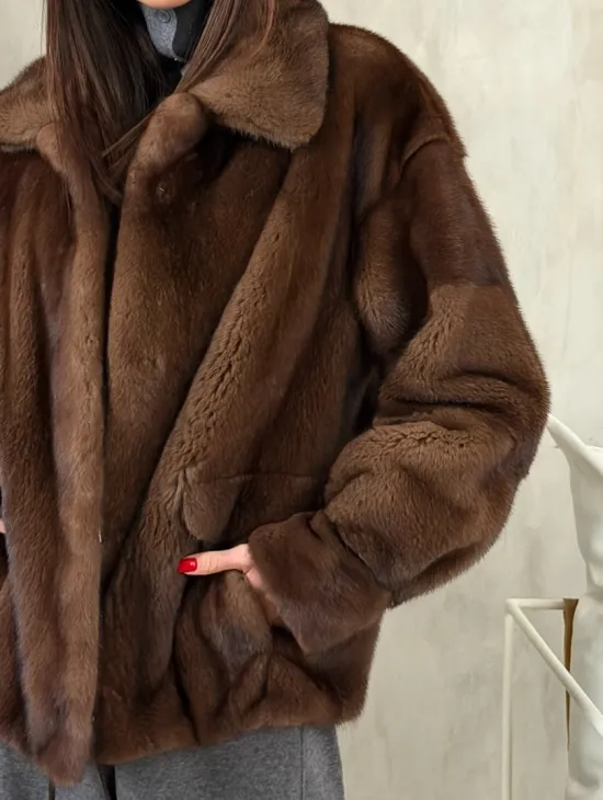 Короткая норковая шуба под соболь - фото 2