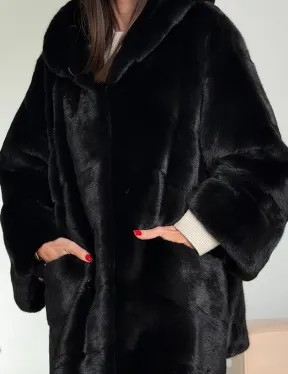 Норка шуба BLACKGLAMA паркет кимоно с капюшоном - фото 1