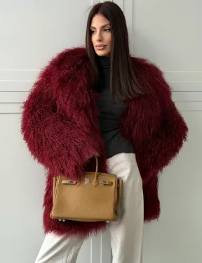 Шуба из ламы PREMIUM - бургунди - фото 6