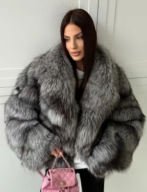 Полушубок из натурального меха чернобурки - фото 8