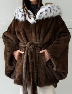 Норковая шуба с капюшоном по рысь - фото 1