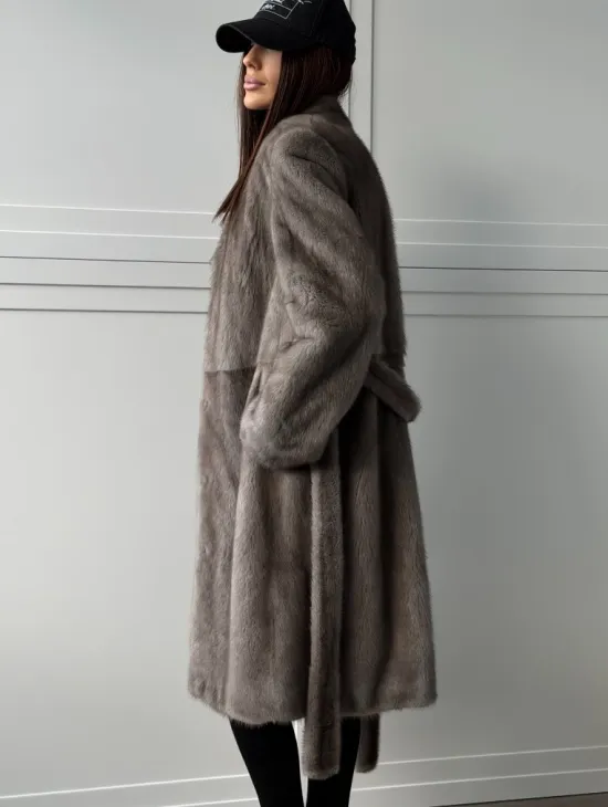 Норковая шуба из скандинавской норки - цвет серый - фото 5