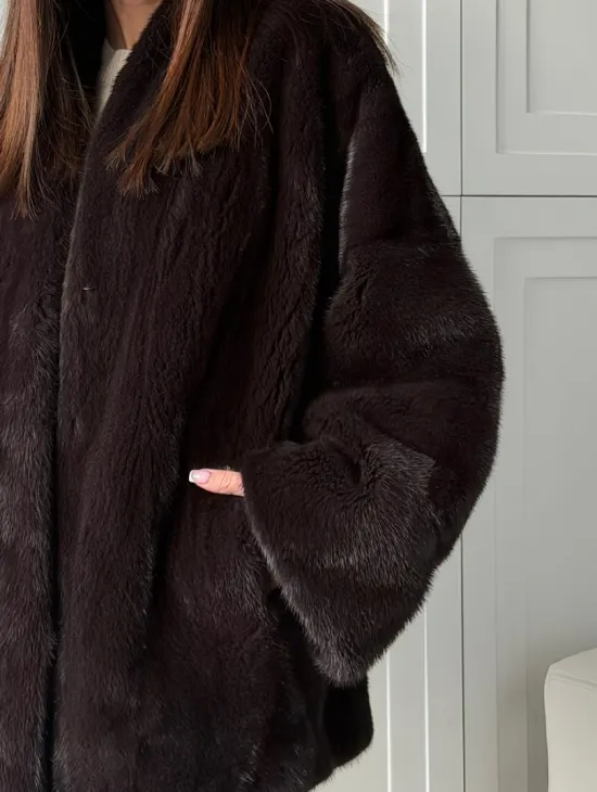 Женский норковый полушубок с V - образным воротником - фото 1