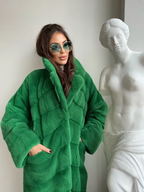 Шуба из плюшевой норки Velvet - цвет светлый изумруд - фото 1