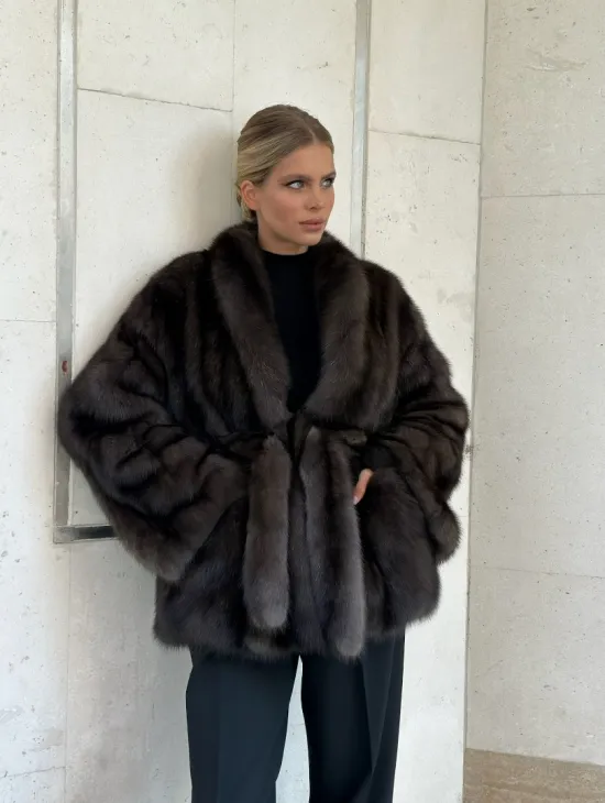 Стильный жакетик из соболя цвета dark седина 1/2 - фото 5