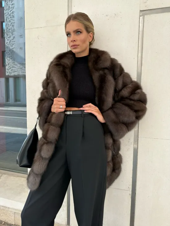 Полушубок - жакет из меха соболя английский воротник - фото 1