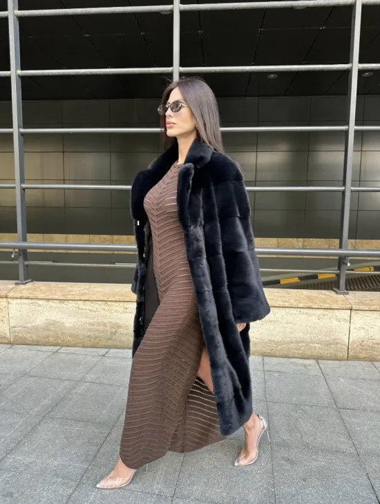 Шуба норковая английский воротник - цвет инфинити - фото 10