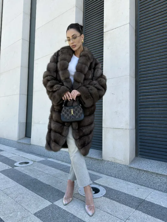 Шуба из меха баргузинского соболя - седина 1, воротник шаль - фото 5