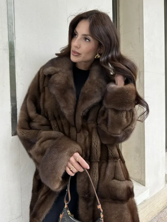 Норковая шуба NAFA соболиного натурального цвета - фото 1