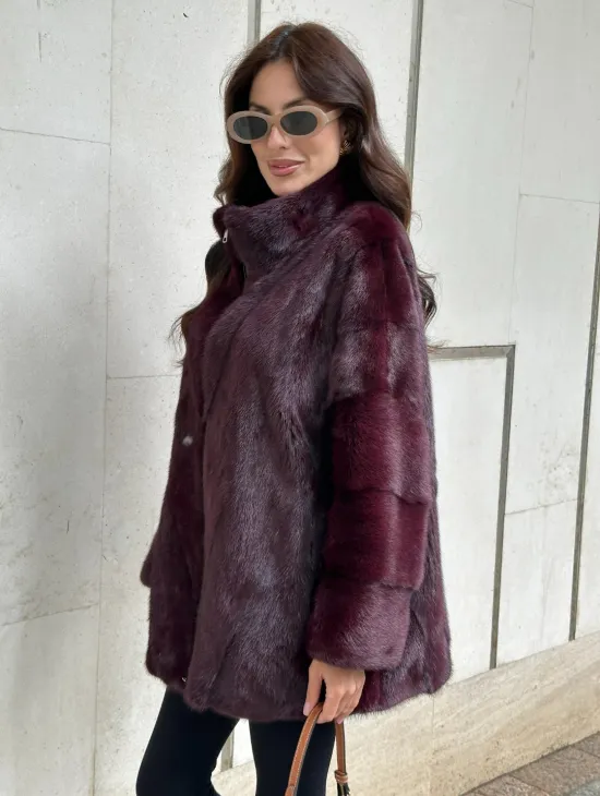 Женская норковая курточка - цвет бордо - фото 3