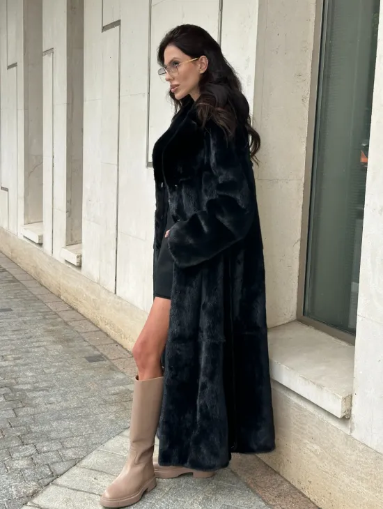Черная норковая шуба NAFA MINK с поясом в пол - фото 7