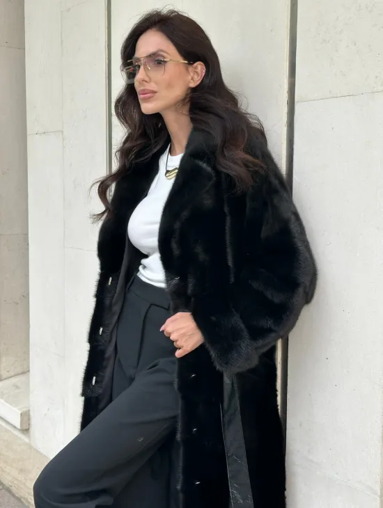 Черная шуба из норки английский воротник - фото 2